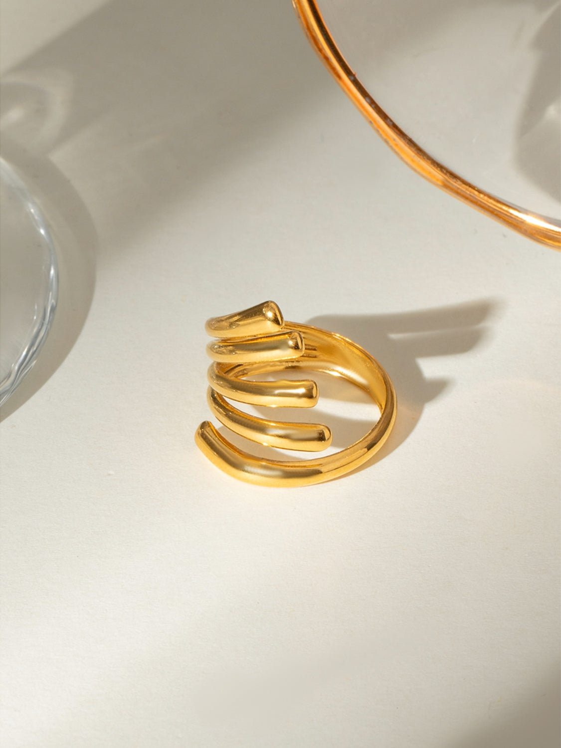 18K Gold-Plated Stainless Steel Irregular Lines Open Ring