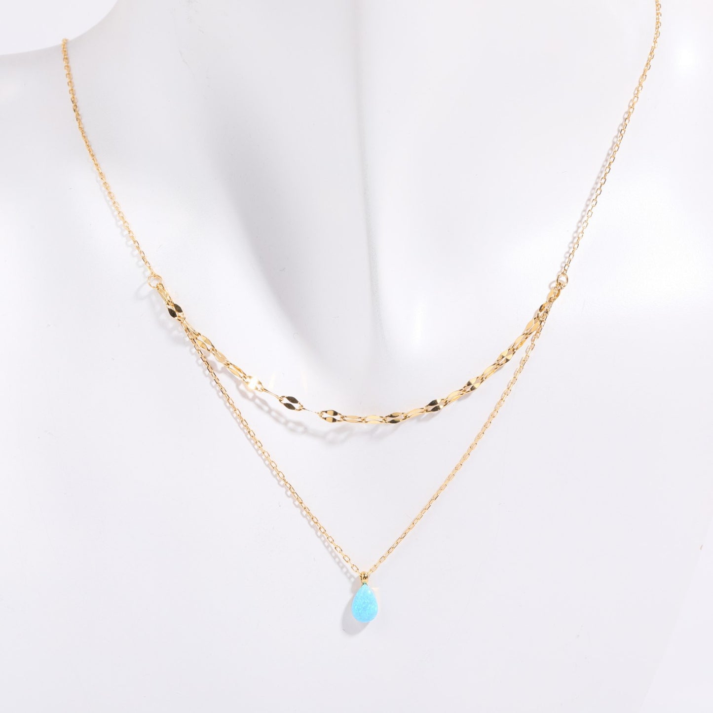 Stainless Steel Opal Pendant Necklace