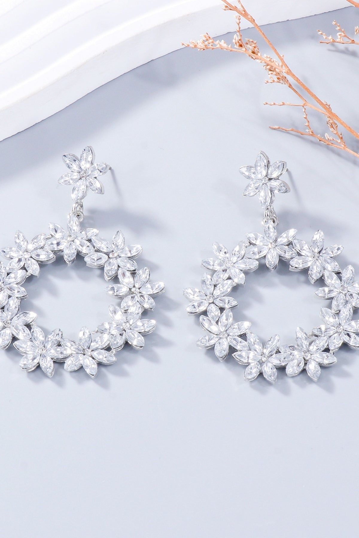 Rhinestone Flower Dangle Earrings