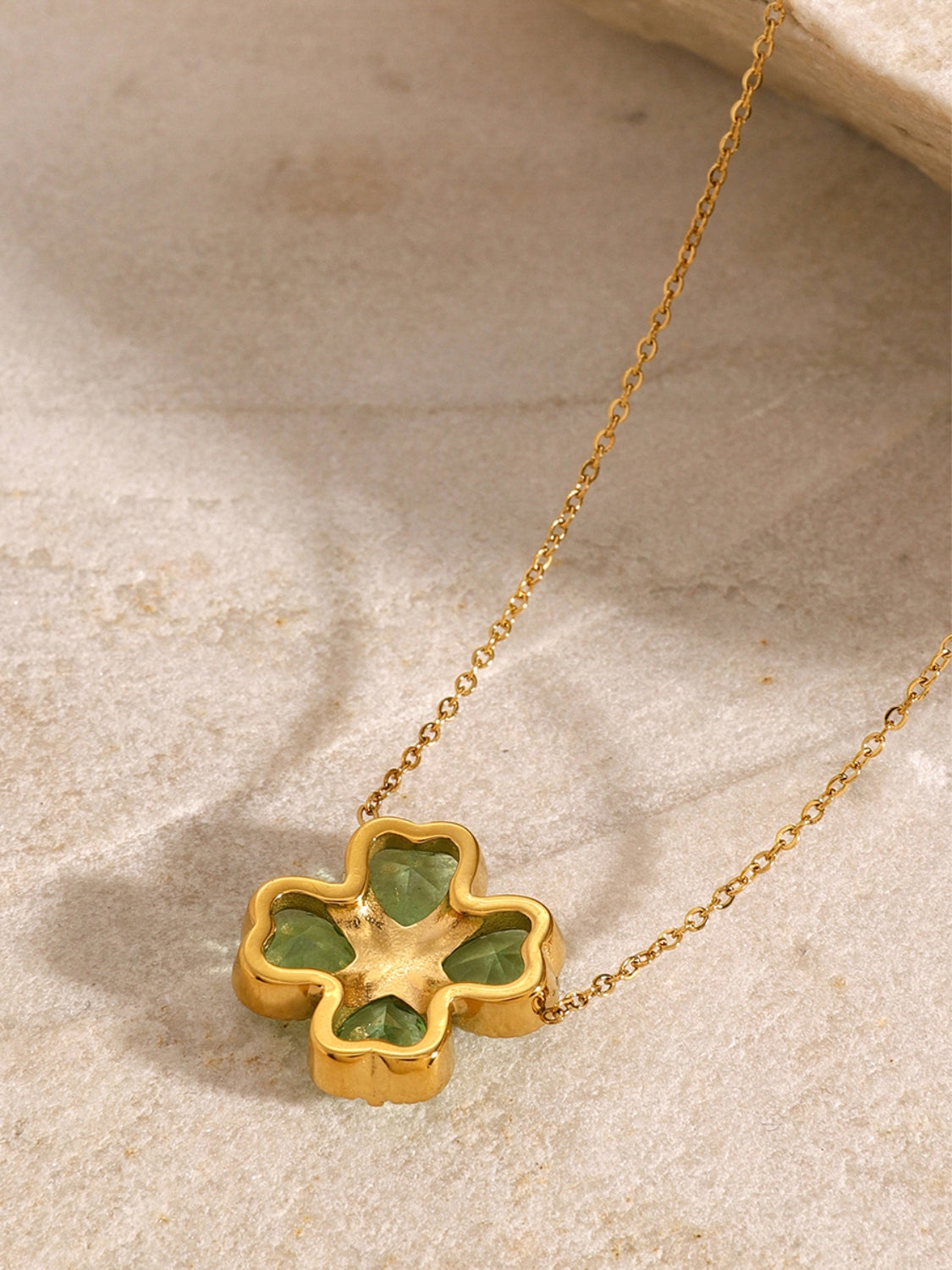 Stainless Steel Zircon Lucky Clover Pendant Necklace