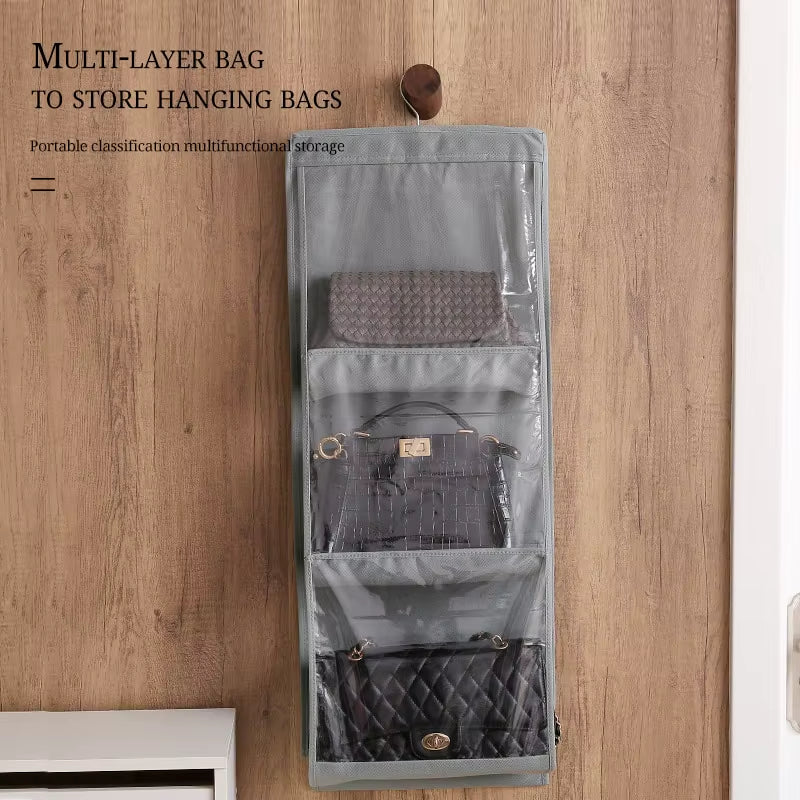 6 Pocket Hanging Handbag Organizer for Wardrobe Closet Gray Waterproof Storage Bag Door Wall Clear Sundry Bag with Hanger Pouch