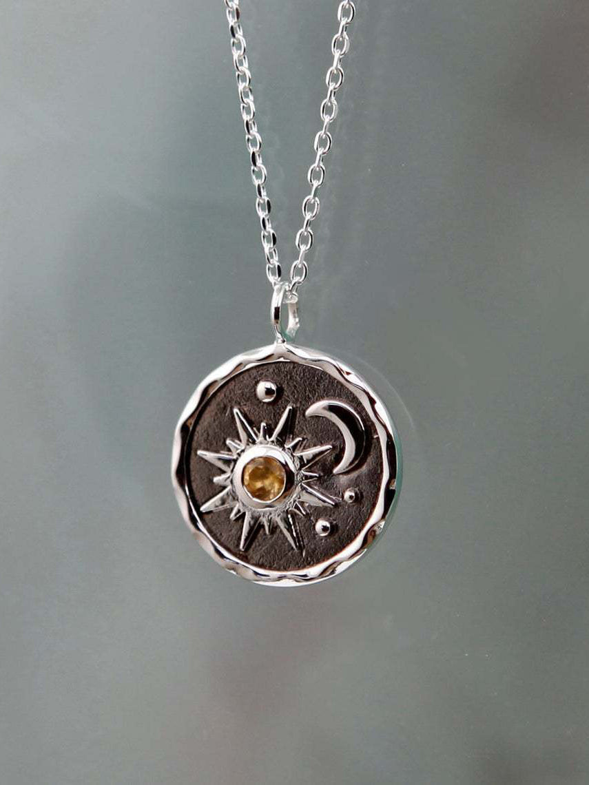 Alloy Inlaid Zircon Sun & Moon Necklace